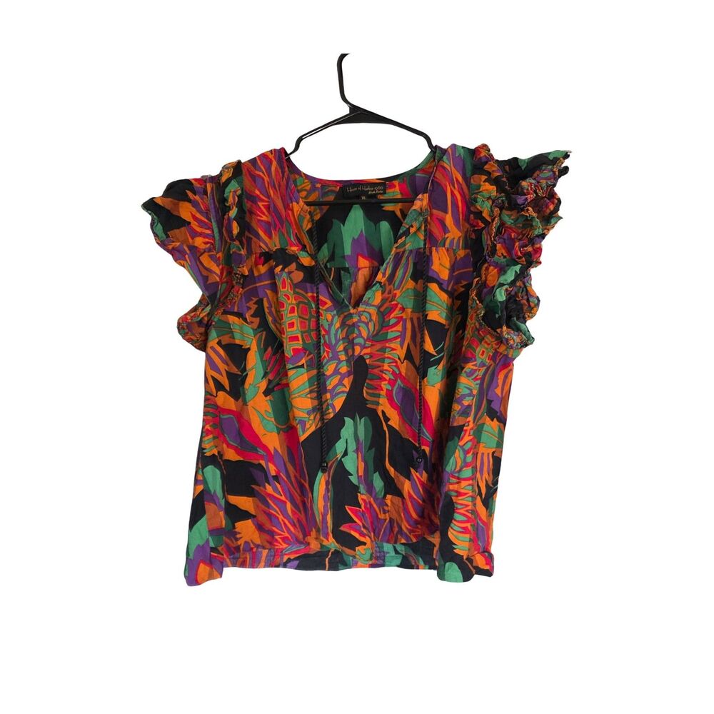 House of Harlow 1960 Multicolor Ruffled Shoulder Top Size XL